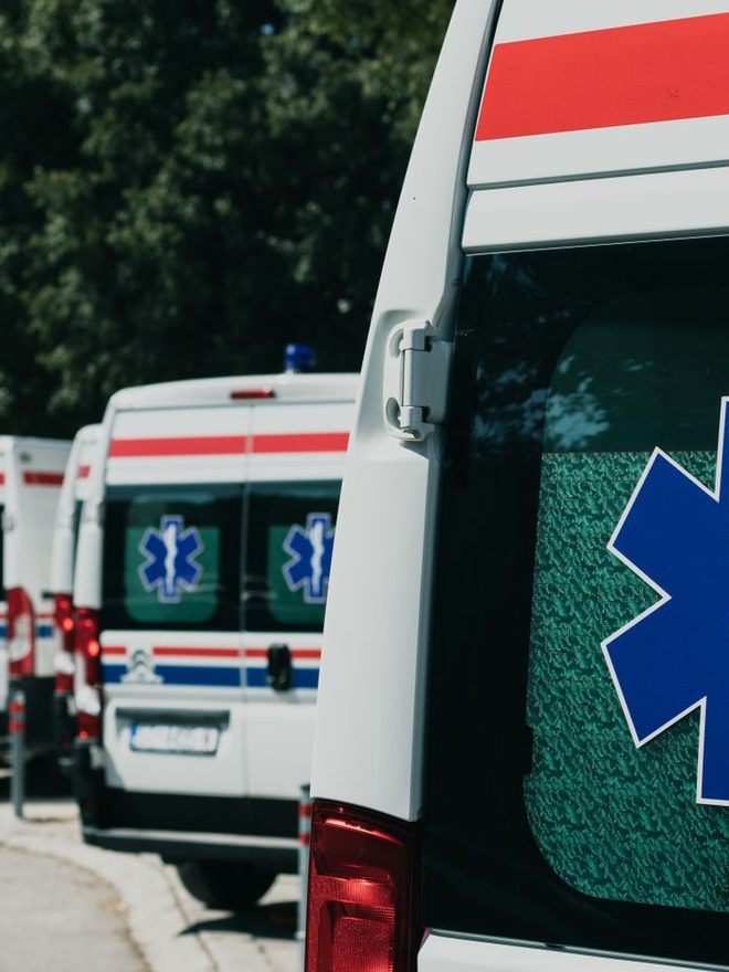 Ambulances outside a hospital