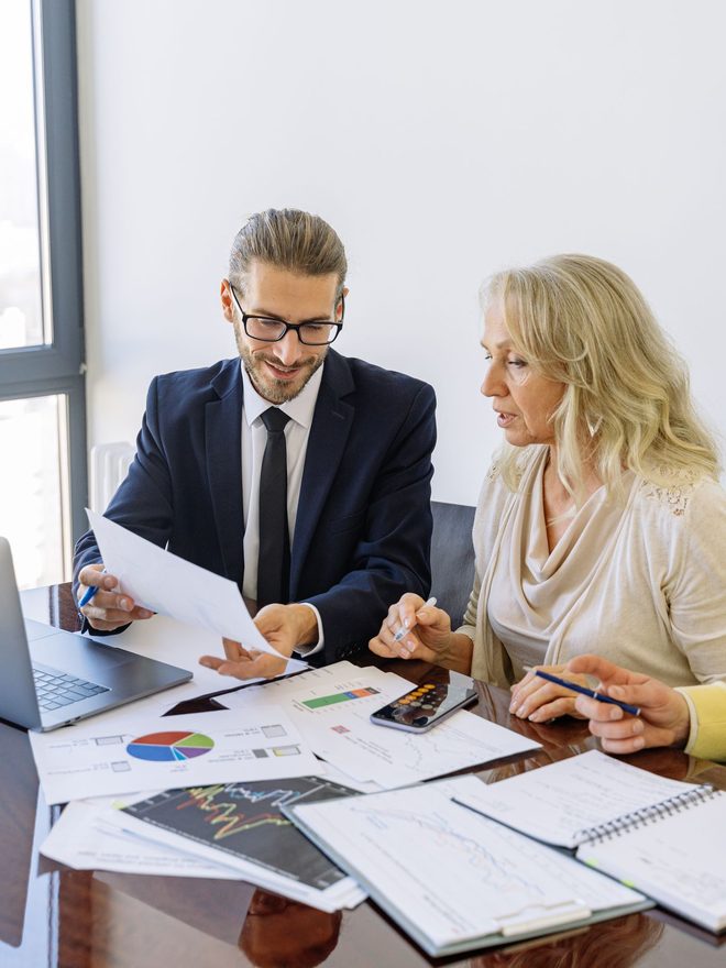 An advisor talking with a client